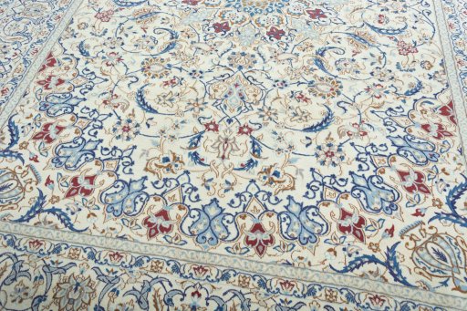 Close-up detail of 2000s Nain rug from Iran / Persia showing Wool weave