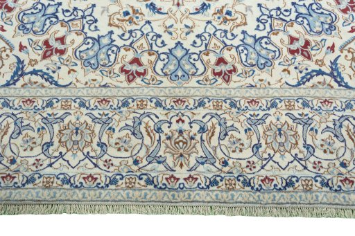 Full view of 2000s Nain rug from Iran / Persia, 415 × 296 cm in Beige tones