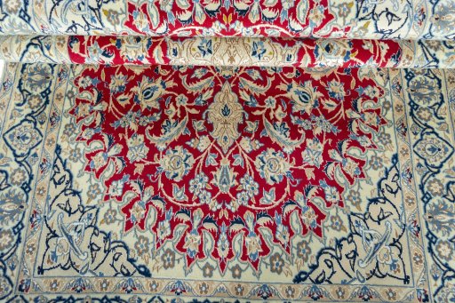 Close-up detail of 2000s Nain rug from Iran / Persia showing Wool weave