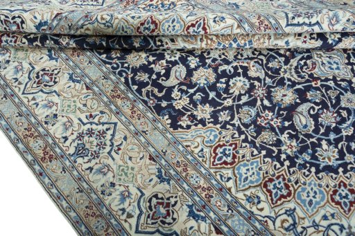 Close-up detail of 2000s Nain rug from Iran / Persia showing Wool weave