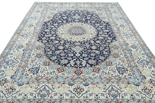 Surface texture of 2000s Nain rug with natural Wool and intricate pattern