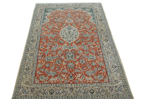 Surface texture of 1970s Nain rug with natural Cork and intricate pattern