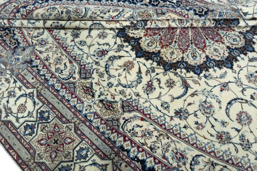 Close-up detail of 2000s Nain rug from Iran / Persia showing Cork weave