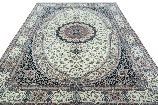 Surface texture of 2000s Nain rug with natural Cork and intricate pattern