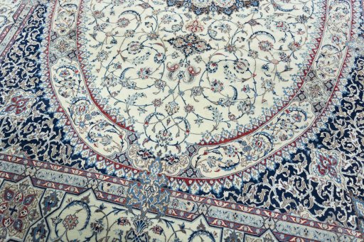 Close-up detail of 2000s Nain rug from Iran / Persia showing Cork weave