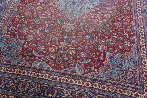 Close-up detail of 1930s Nain rug from Iran / Persia showing Wool weave