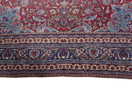 Full view of 1930s Nain rug from Iran / Persia, 365 × 265 cm in Red tones