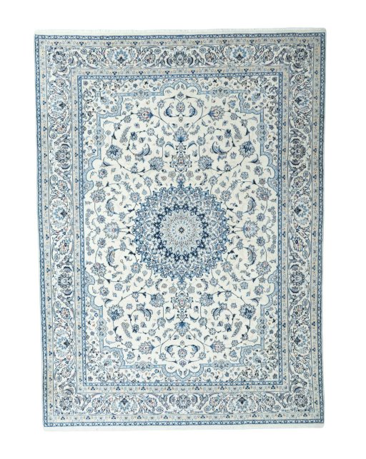 Full view of 2000s Nain rug from Iran / Persia, 344 × 248 cm in Beige tones