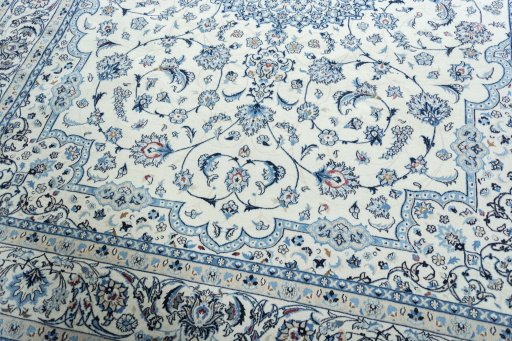 Close-up detail of 2000s Nain rug from Iran / Persia showing Wool weave