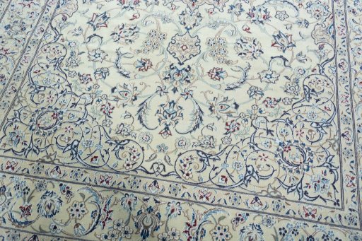 Close-up detail of 2000s Nain rug from Iran / Persia showing Wool weave