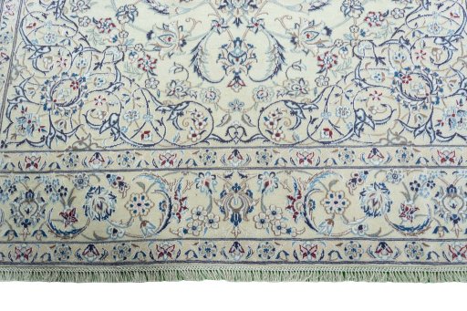Full view of 2000s Nain rug from Iran / Persia, 296 × 194 cm in Beige tones