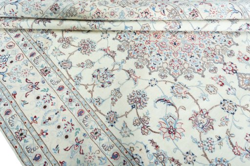 Close-up detail of 2000s Nain rug from Iran / Persia showing Wool weave