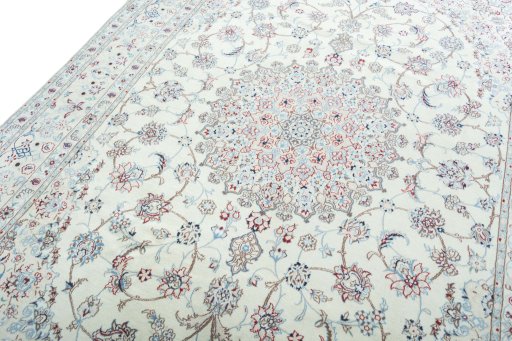 Backside of handmade 2000s Nain rug showing knot structure and weave density