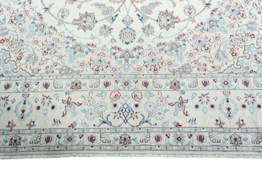 Full view of 2000s Nain rug from Iran / Persia, 345 × 244 cm in Beige tones