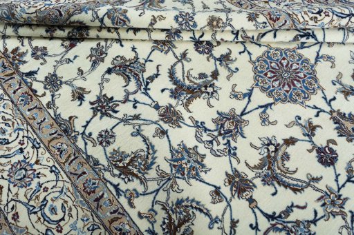 Close-up detail of 2000s Nain rug from Iran / Persia showing Wool weave