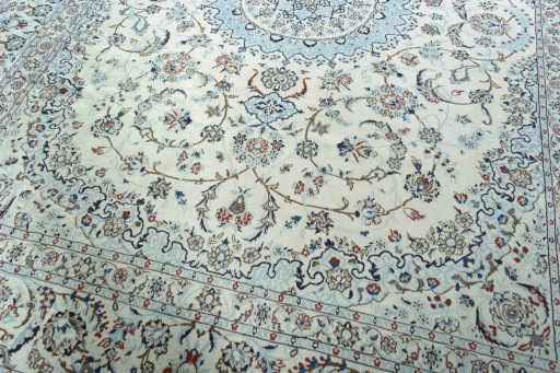 Close-up detail of 2000s Nain rug from Iran / Persia showing Wool weave