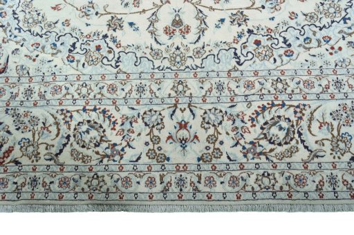 Full view of 2000s Nain rug from Iran / Persia, 381 × 300 cm in Beige tones