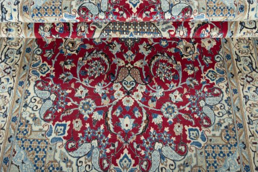 Close-up detail of 2000s Nain rug from Iran / Persia showing Wool weave