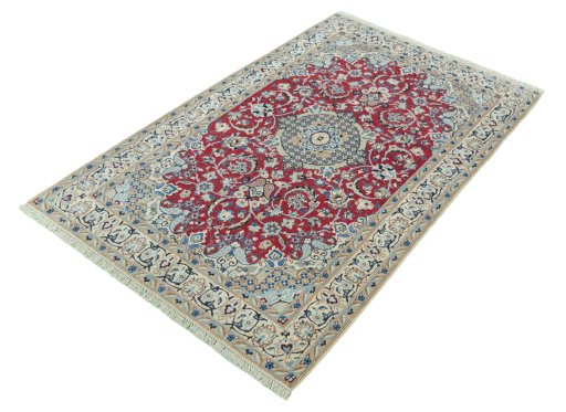 Corner detail of 2000s Nain rug showing border pattern and Wool pile
