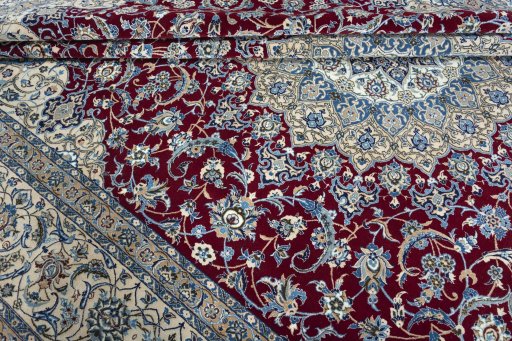 Close-up detail of 2000s Nain rug from Iran / Persia showing Wool weave