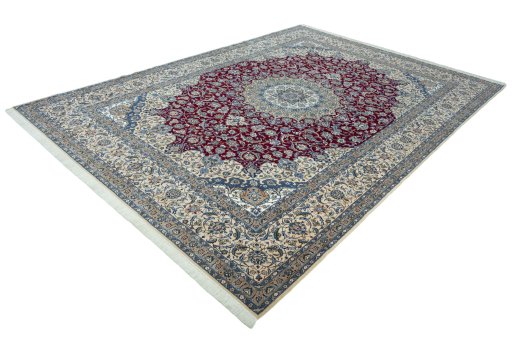 Corner detail of 2000s Nain rug showing border pattern and Wool pile