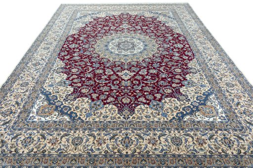 Surface texture of 2000s Nain rug with natural Wool and intricate pattern