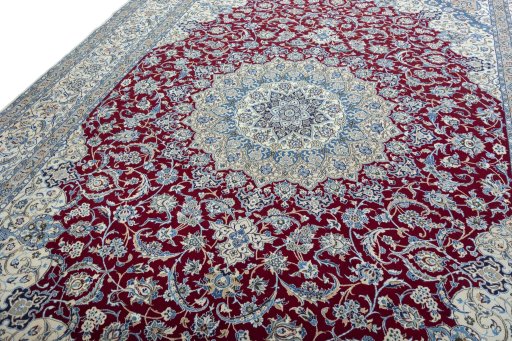 Backside of handmade 2000s Nain rug showing knot structure and weave density