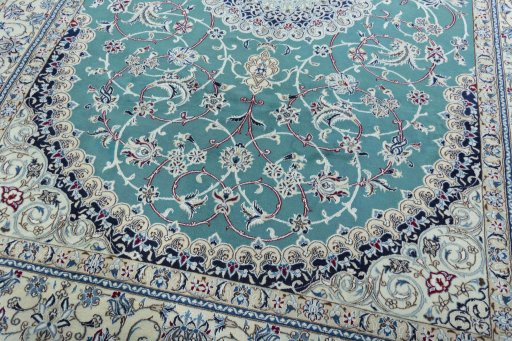Close-up detail of 1970s Nain rug from Iran / Persia showing Wool weave