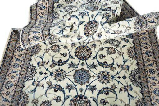 Close-up detail of 1970s Nain rug from Iran / Persia showing Wool weave