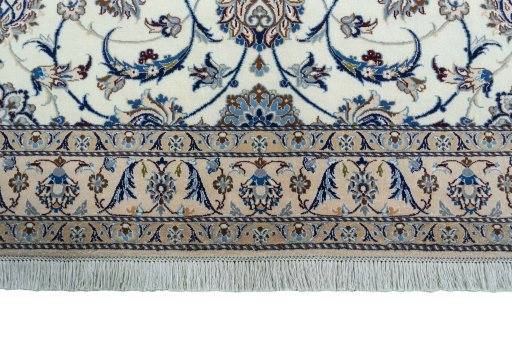 Close-up detail of 1970s Nain rug from Iran / Persia showing Wool weave