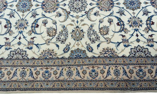 Full view of 1970s Nain rug from Iran / Persia, 362 × 160 cm in Beige tones