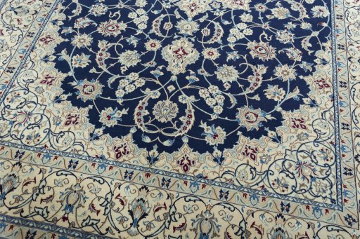 Close-up detail of 1970s Nain rug from Iran / Persia showing Wool weave