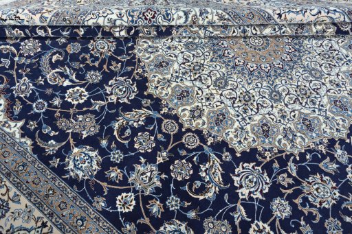 Close-up detail of 1970s Nain rug from Iran / Persia showing Cork weave