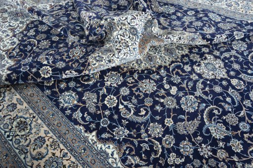 Surface texture of 1970s Nain rug with natural Cork and intricate pattern