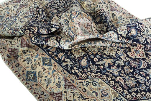 Surface texture of 1970s Nain rug with natural Cork and intricate pattern