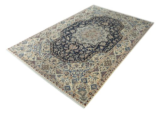 Corner detail of 1970s Nain rug showing border pattern and Cork pile