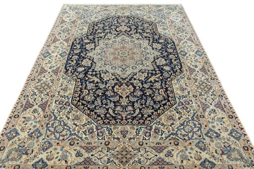 Surface texture of 1970s Nain rug with natural Cork and intricate pattern