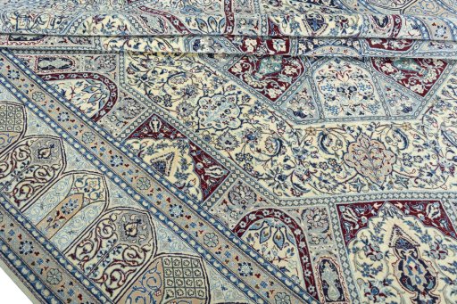 Close-up detail of 1970s Nain rug from Iran / Persia showing Cork weave