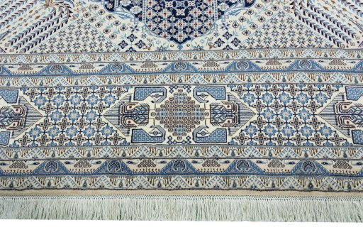 Corner detail of 1970s Nain rug showing border pattern and Wool pile