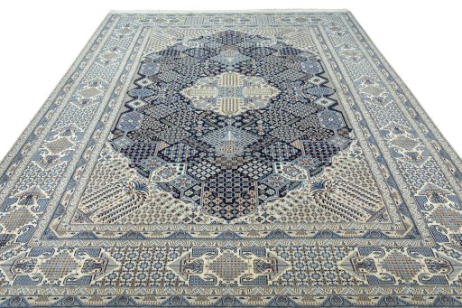 Surface texture of 1970s Nain rug with natural Wool and intricate pattern