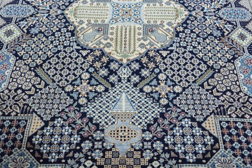 Close-up detail of 1970s Nain rug from Iran / Persia showing Wool weave