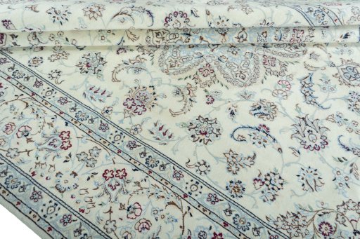 Close-up detail of 2000s Nain rug from Iran / Persia showing Wool weave