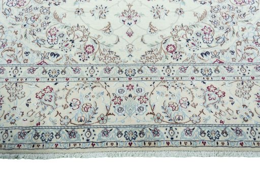 Full view of 2000s Nain rug from Iran / Persia, 356 × 247 cm in Beige tones