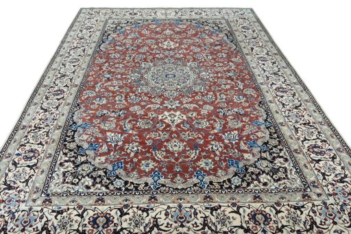 Surface texture of 2000s Nain rug with natural Wool and intricate pattern