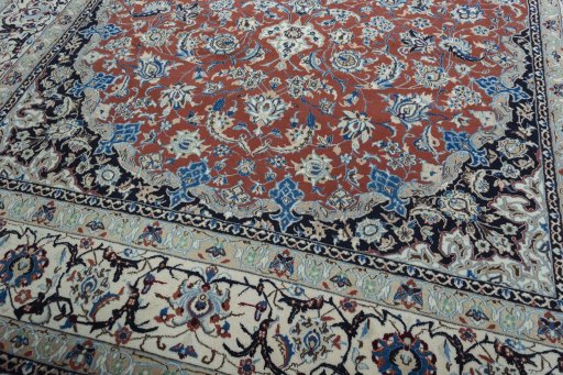 Close-up detail of 2000s Nain rug from Iran / Persia showing Wool weave