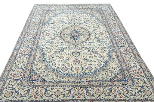 Surface texture of 2000s Nain rug with natural Wool and intricate pattern
