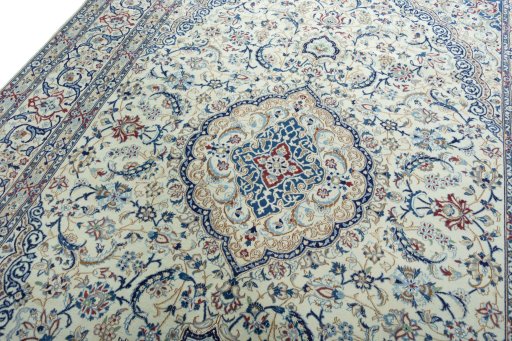 Backside of handmade 2000s Nain rug showing knot structure and weave density