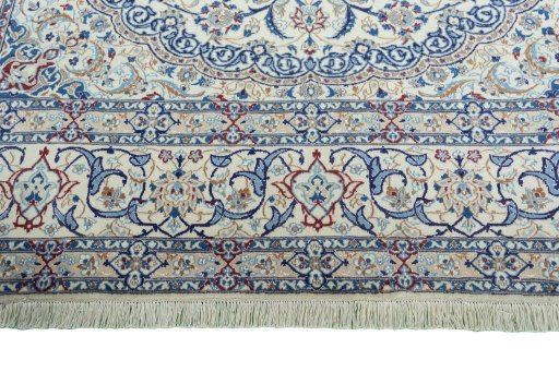 Full view of 2000s Nain rug from Iran / Persia, 357 × 257 cm in Beige tones