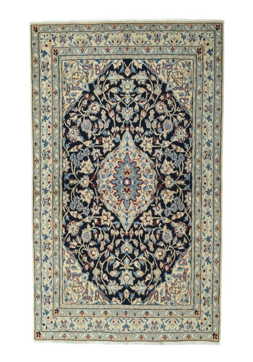 Full view of 2000s Nain rug from Iran / Persia, 165 × 98 cm in Blue tones