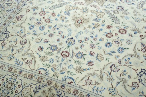 Close-up detail of 2000s Nain rug from Iran / Persia showing Wool weave